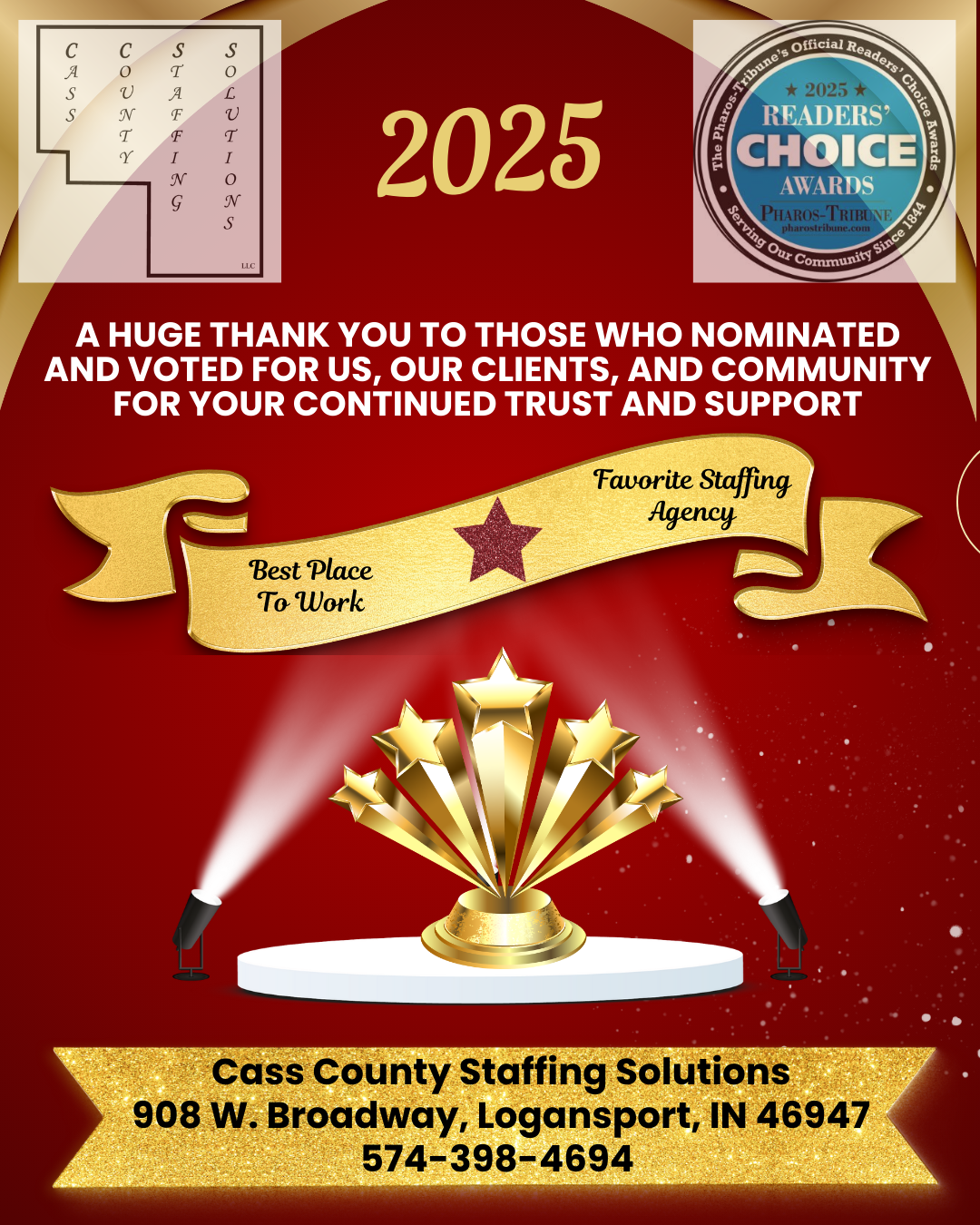 2025 Pharos-Tribune Readers' Choice — Best Place To Work & Favorite Staffing Agency